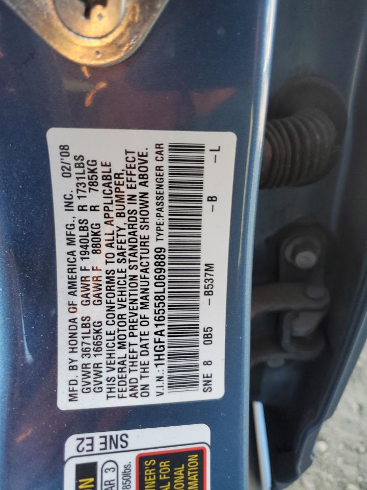 2008 Honda Civic VIN 1HGFA16558L069889 Copart auction photo, front end damage thumbnail 12