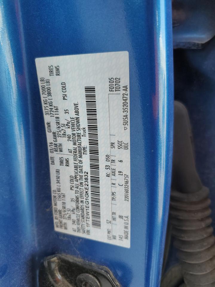 2016 Ford F-150 VIN 1FTEW1EG1GKE23832 Copart auction photo, front end / side damage thumbnail 12