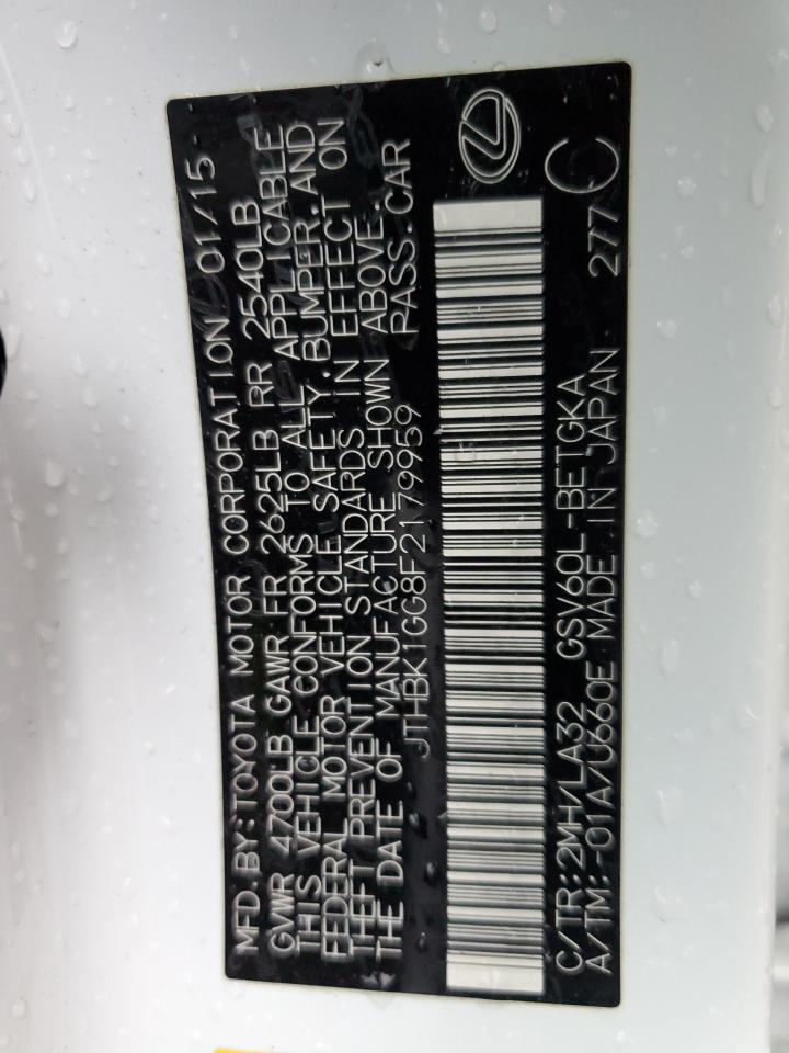 2015 Lexus ES VIN JTHBK1GG8F2179959 Copart auction photo, front end / side damage thumbnail 12