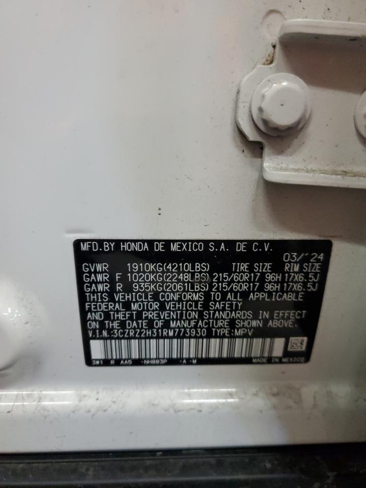 2024 Honda HR-V VIN 3CZRZ2H31RM773930 Copart auction photo, front end / side damage thumbnail 15