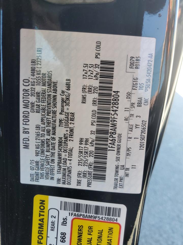 2015 Ford Mustang VIN 1FA6P8AM9F5428804 Copart auction photo, side / minor dent/scratches damage thumbnail 12