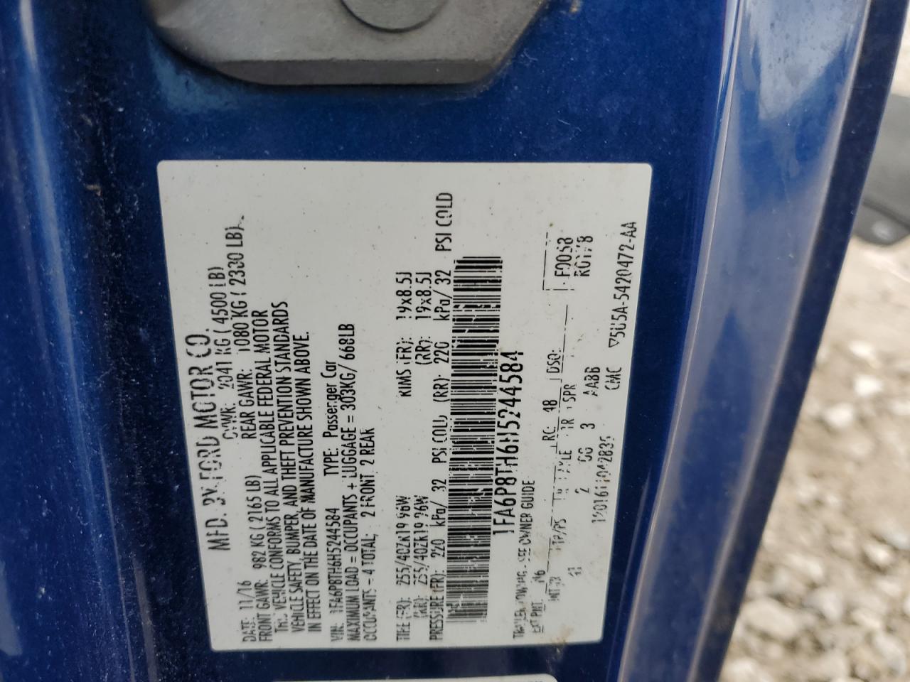2017 Ford Mustang VIN 1FA6P8TH6H5244584 Copart auction photo, front end damage thumbnail 14