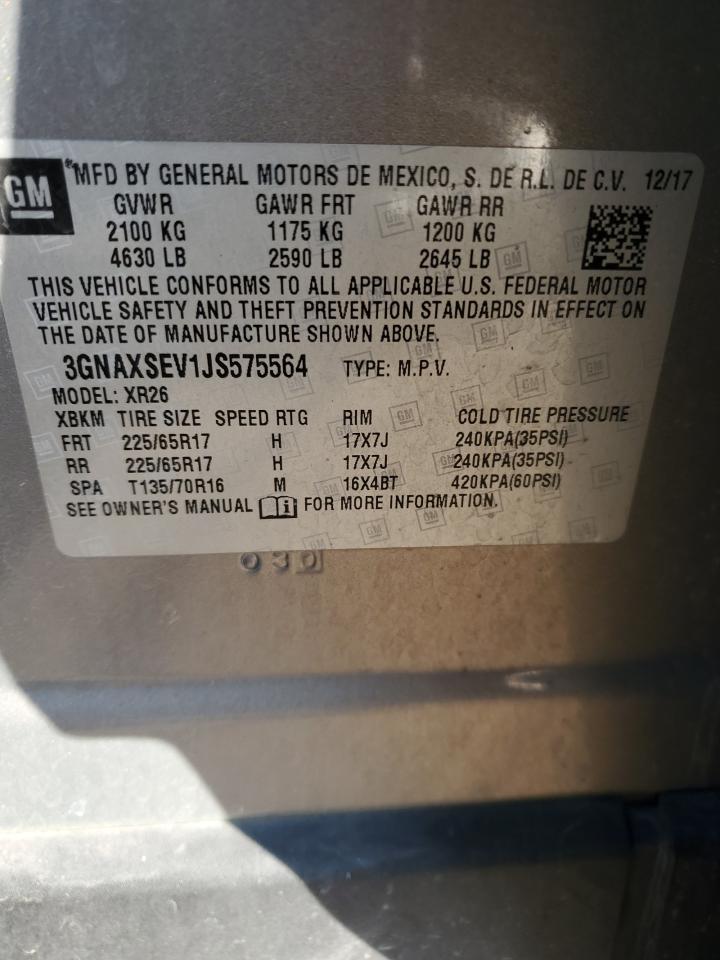 2018 Chevrolet Equinox VIN 3GNAXSEV1JS575564 Copart auction photo, side / all over damage thumbnail 16