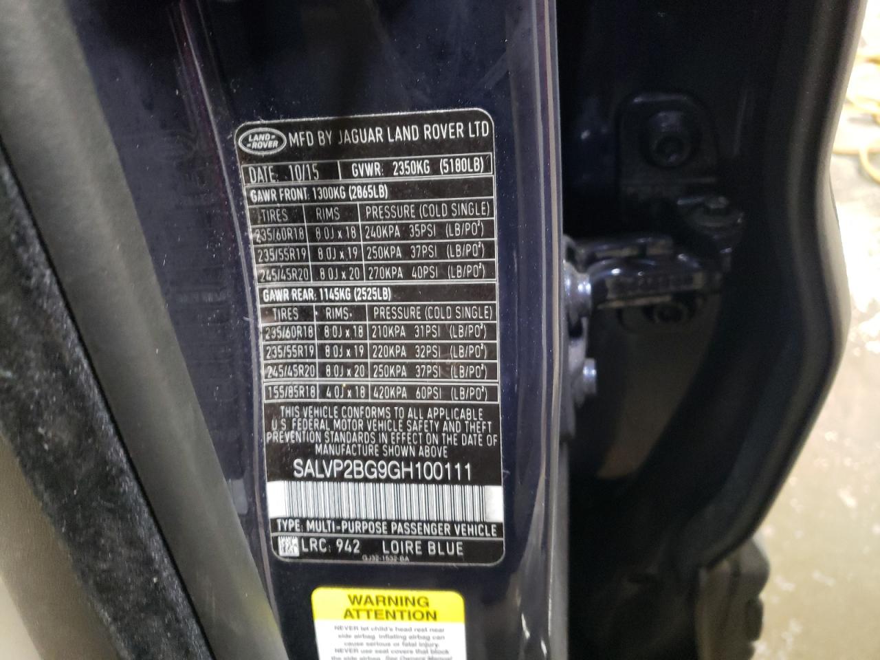 2016 Land Rover Range Rover VIN SALVP2BG9GH100111 Copart auction photo, front end damage thumbnail 12