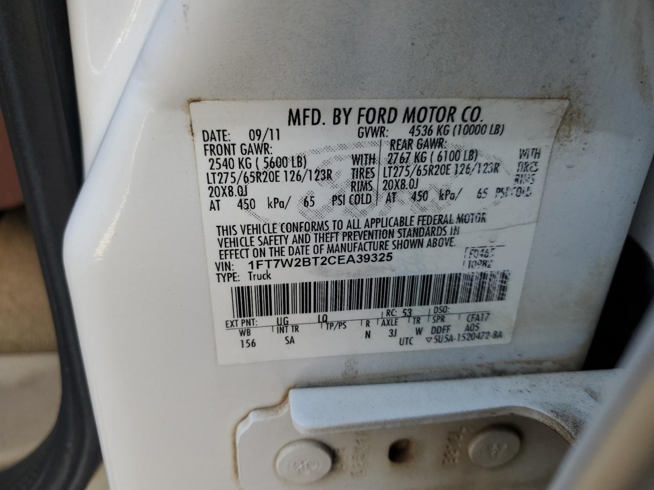 2012 Ford F250 VIN 1FT7W2BT2CEA39325 Copart auction photo, burn damage thumbnail 12