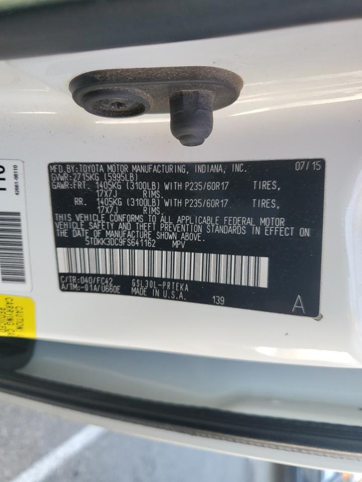 2015 Toyota Sienna VIN 5TDKK3DC9FS641162 Copart auction photo, rear end damage thumbnail 14