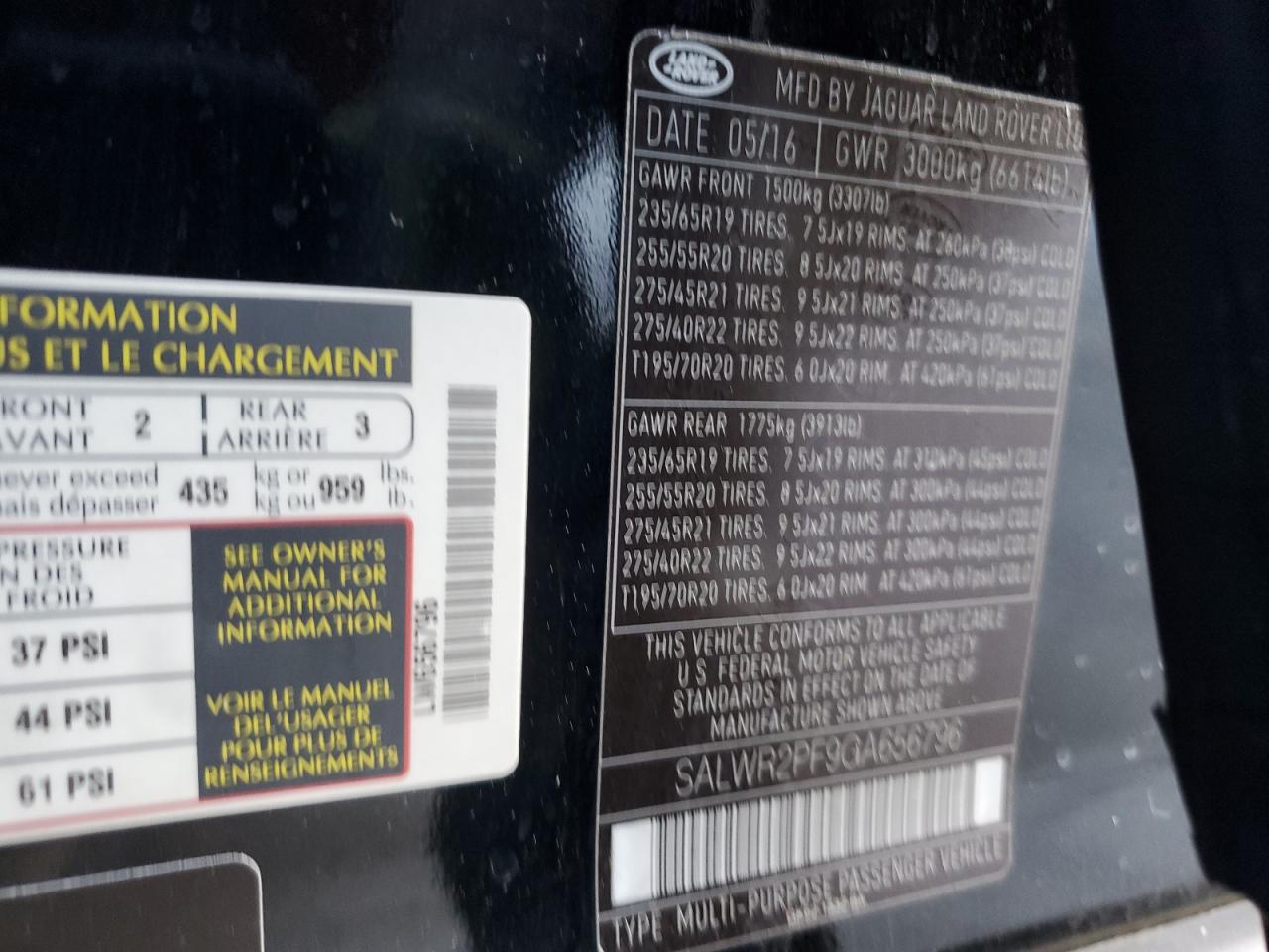 2016 Land Rover Range Rover VIN SALWR2PF9GA656796 Copart auction photo, front end damage thumbnail 15