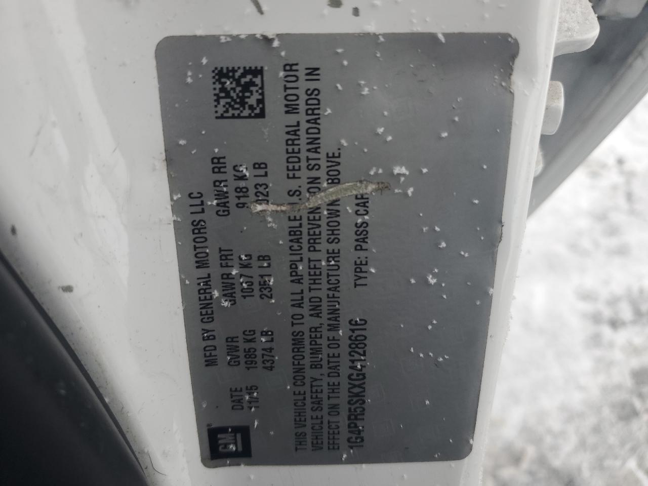 2016 Buick Verano VIN 1G4PR5SKXG4128616 Copart auction photo, rear end damage thumbnail 12