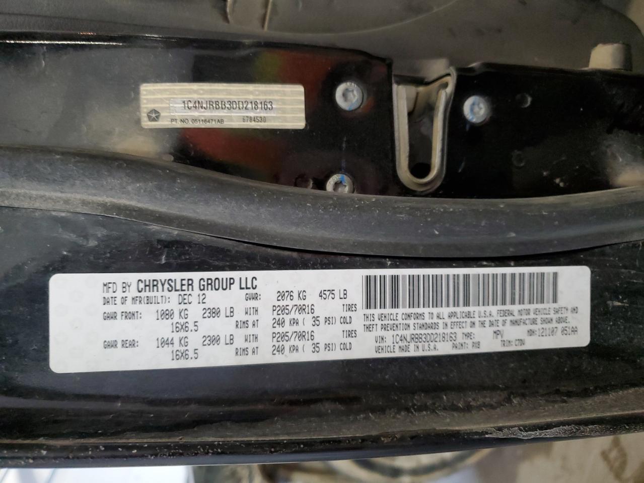 2013 Jeep Liberty (Patriot) VIN 1C4NJRBB3DD218163 Copart auction photo, front end / side damage thumbnail 13