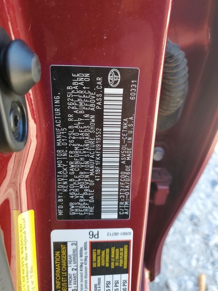 2015 Toyota Camry VIN 4T1BF1FK4FU919552 Copart auction photo, side / front end damage thumbnail 14