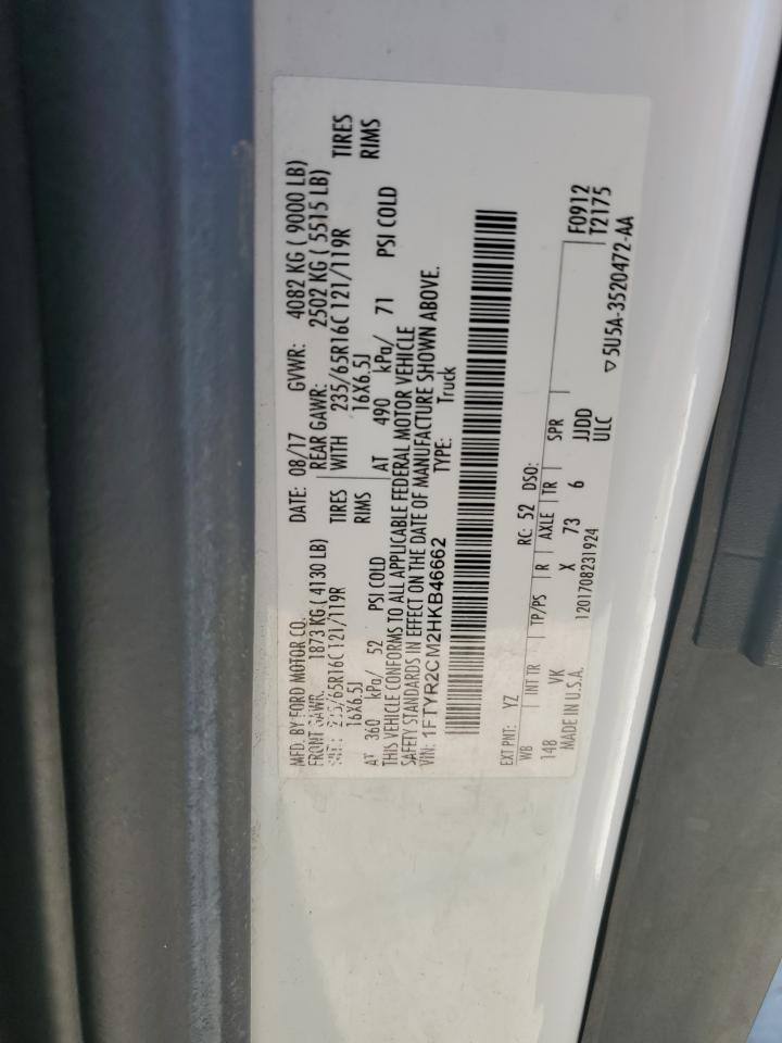 2017 Ford Transit VIN 1FTYR2CM2HKB46662 Copart auction photo, front end / side damage thumbnail 13
