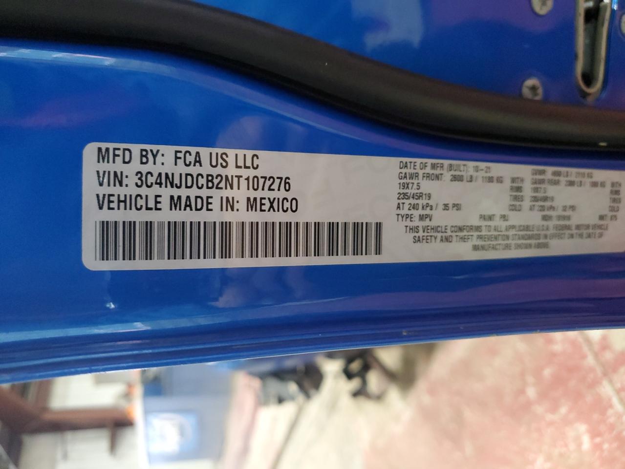 2022 Jeep Compass VIN 3C4NJDCB2NT107276 Copart auction photo, front end damage thumbnail 13