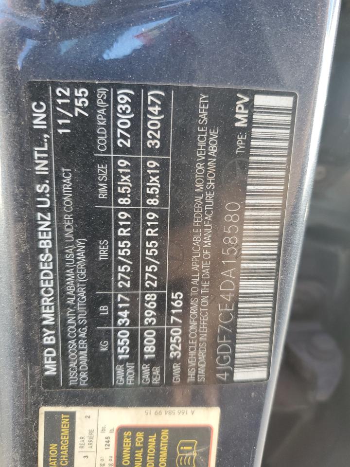 2013 Mercedes-Benz GL-klasse VIN 4JGDF7CE4DA158580 Copart auction photo, water/flood damage thumbnail 14