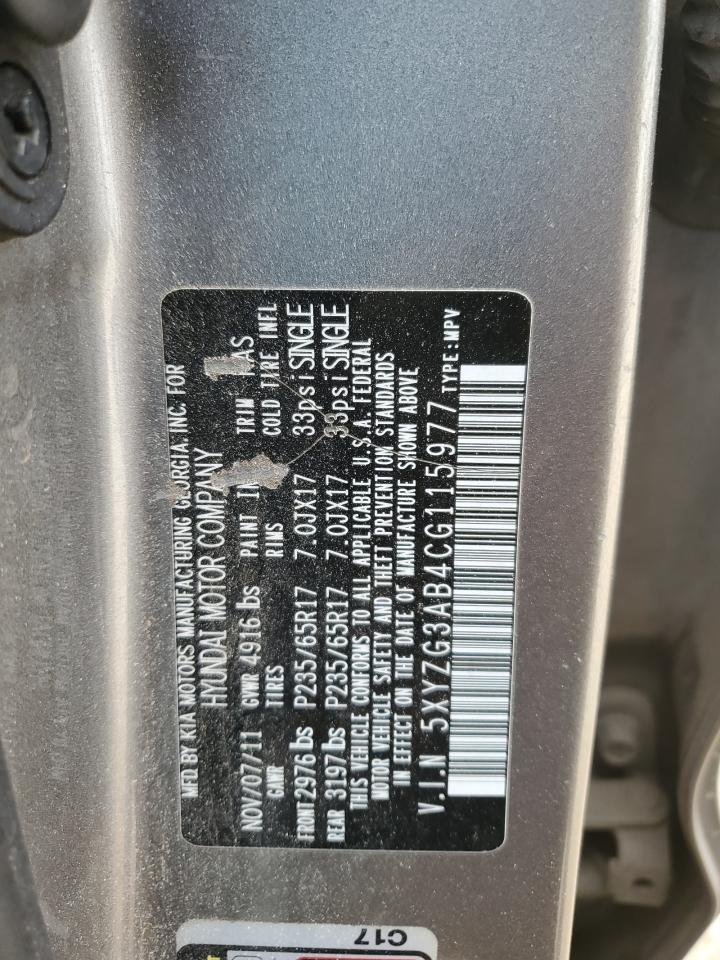 2012 Hyundai Santa Fe VIN 5XYZG3AB4CG115977 Copart auction photo, rear end damage thumbnail 16