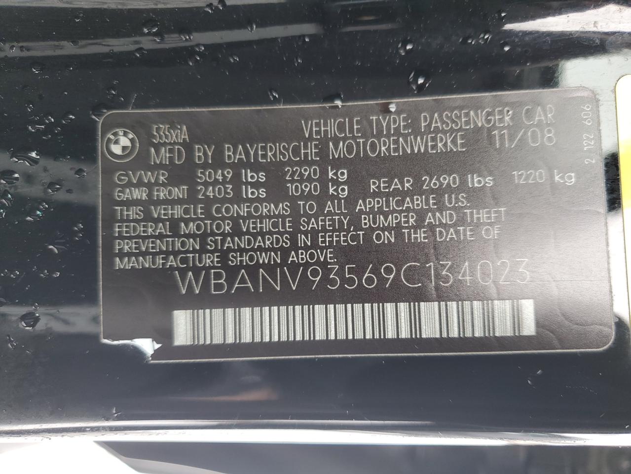 2009 BMW 5er VIN WBANV93569C134023 Copart auction photo, mechanical / minor dent/scratches damage thumbnail 12