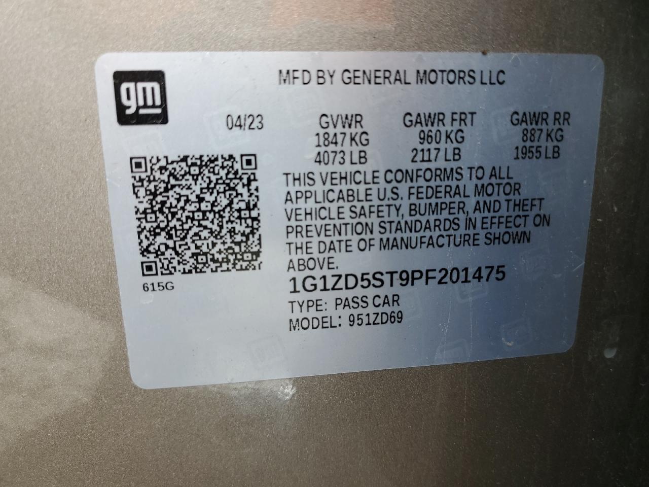 2023 Chevrolet Malibu VIN 1G1ZD5ST9PF201475 Copart auction photo, front end / side damage thumbnail 12