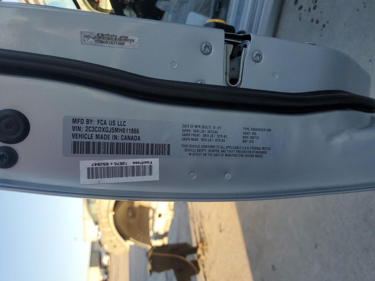2021 Dodge Charger VIN 2C3CDXGJ5MH611866 Copart auction photo, stripped / hail damage thumbnail 14