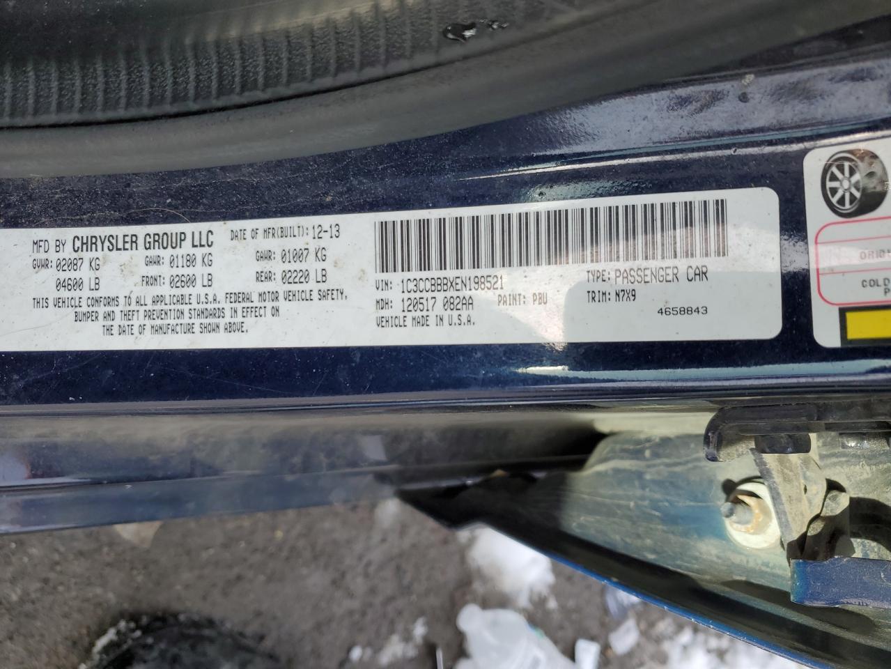 2014 Chrysler 200 VIN 1C3CCBBBXEN198521 Copart auction photo, front end damage thumbnail 12