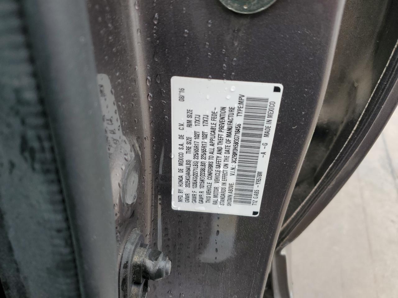 2016 Honda CR-V VIN 3CZRM3H58GG718456 Copart auction photo, side / undercarriage damage thumbnail 12