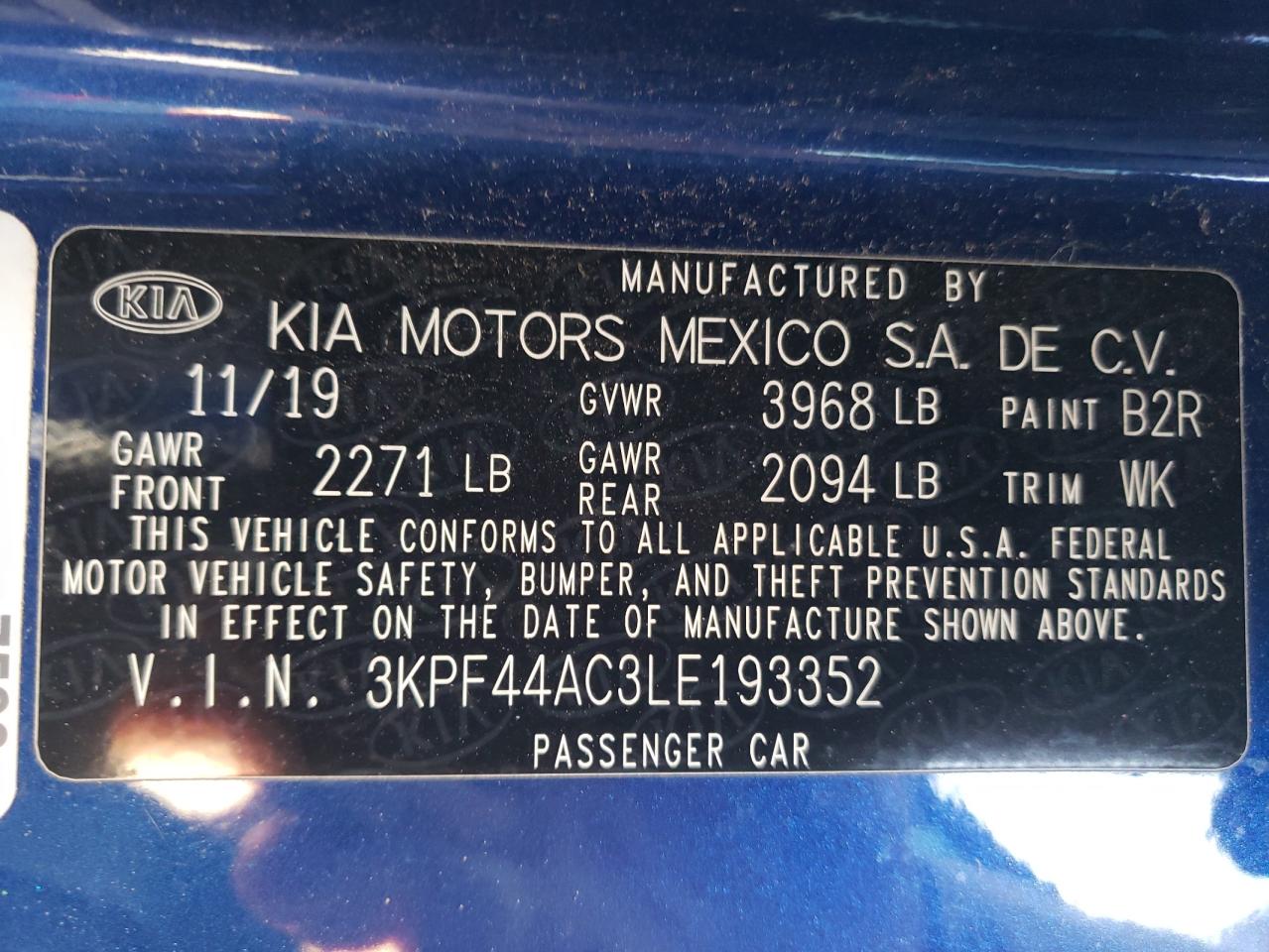 2020 KIA Forte VIN 3KPF44AC3LE193352 Copart auction photo, front end / hail damage thumbnail 13