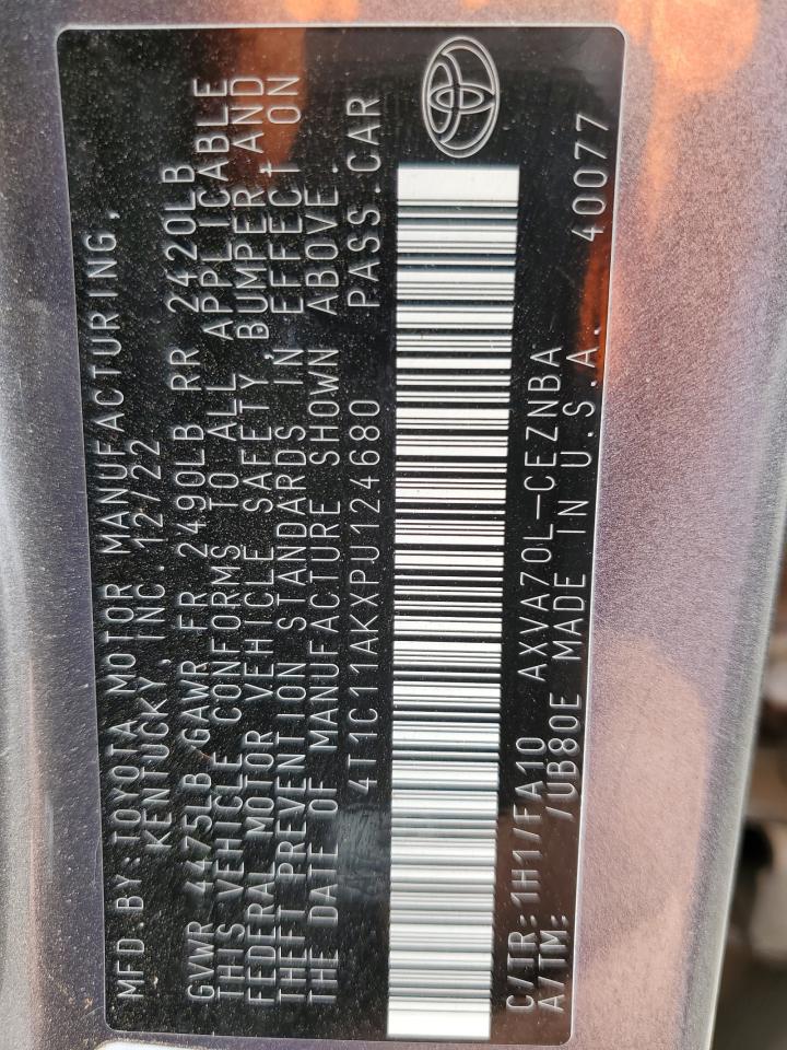 2023 Toyota Camry VIN 4T1C11AKXPU124680 Copart auction photo, rear end / front end damage thumbnail 12