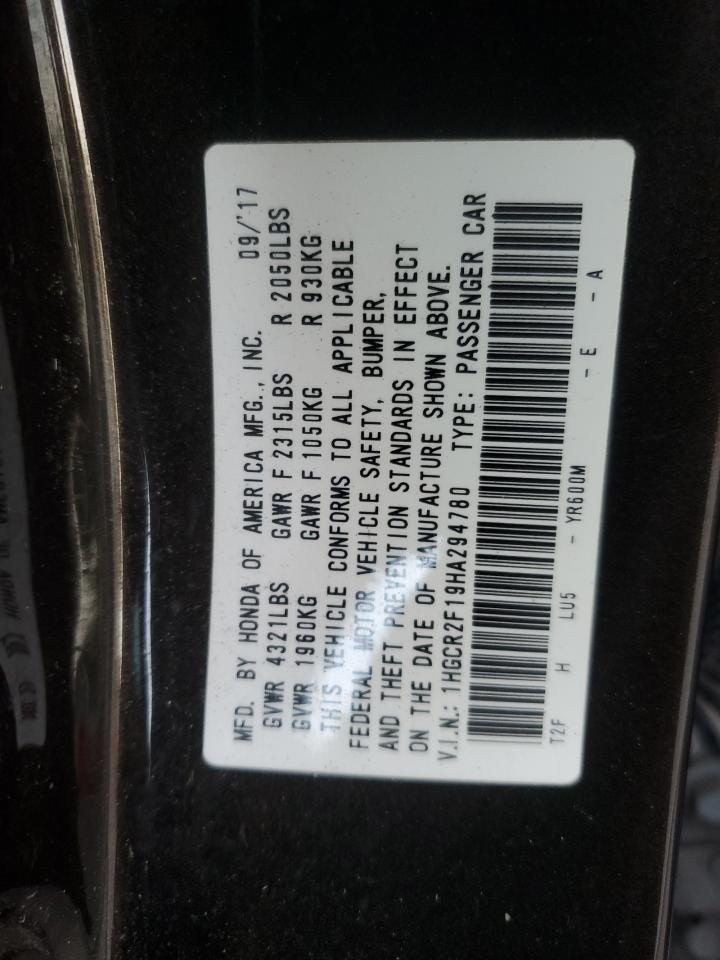 2017 Honda Accord VIN 1HGCR2F19HA294780 Copart auction photo, front end damage thumbnail 12