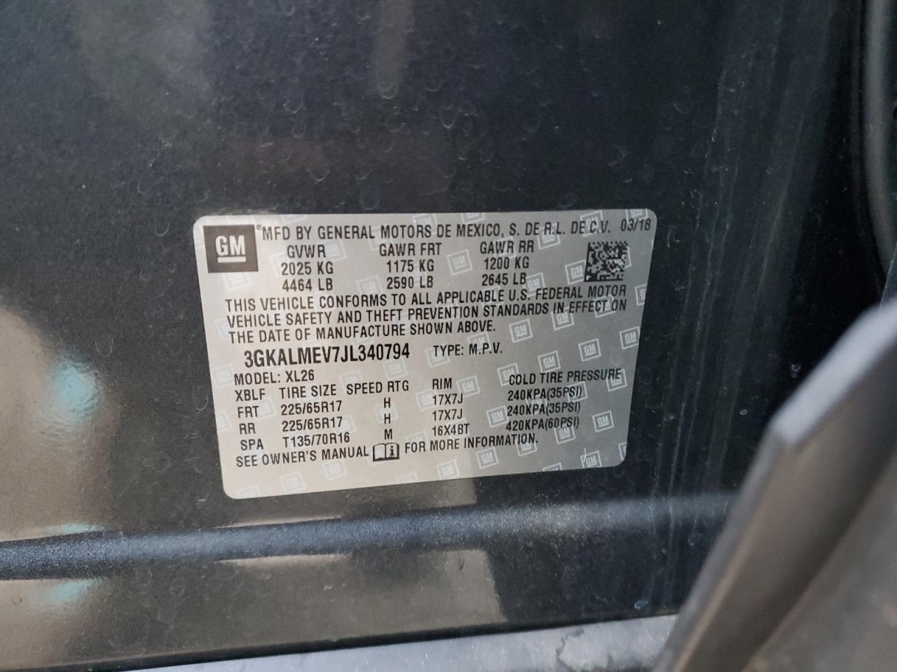 2018 GMC Terrain VIN 3GKALMEV7JL340794 Copart auction photo, front end damage thumbnail 13