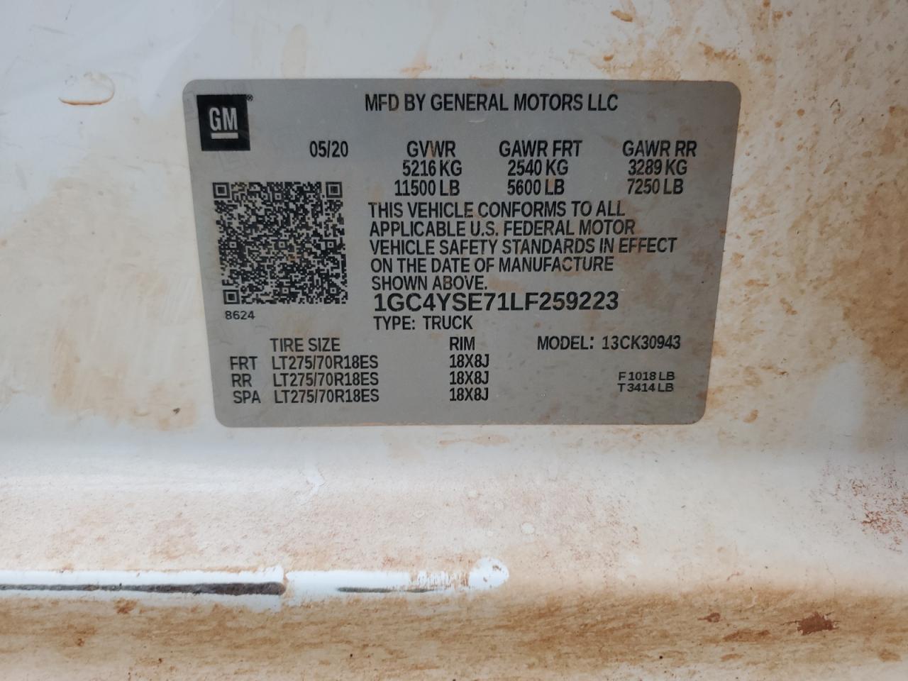 2020 Chevrolet Silverado VIN 1GC4YSE71LF259223 Copart auction photo, front end / minor dent/scratches damage thumbnail 12