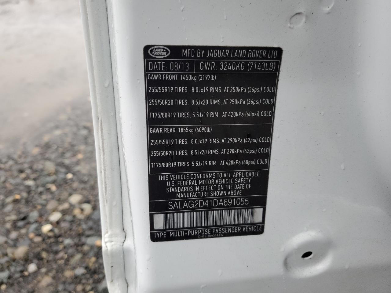2013 Land Rover LR4 VIN SALAG2D41DA691055 Copart auction photo, side / front end damage thumbnail 13