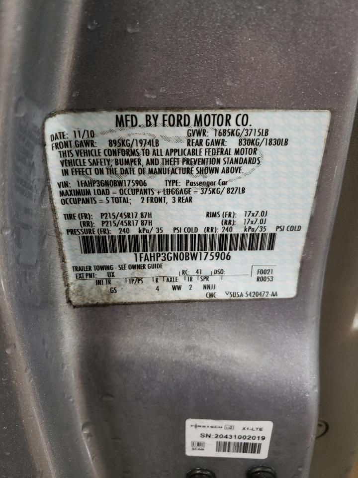 2011 Ford Focus VIN 1FAHP3GN0BW175906 Copart auction photo, side damage thumbnail 12
