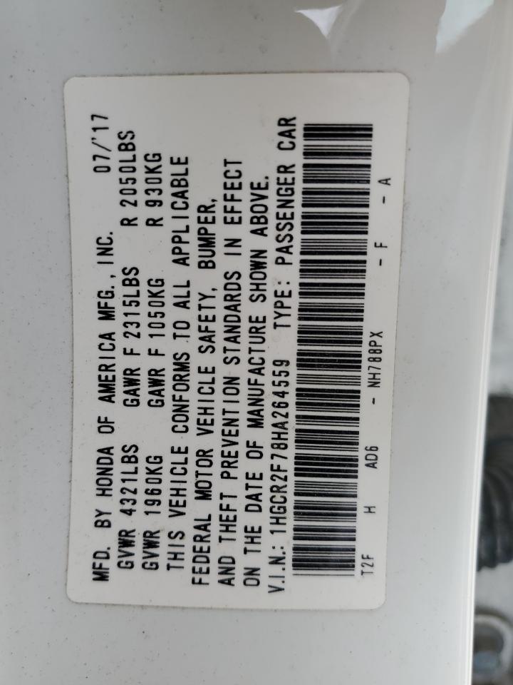 2017 Honda Accord VIN 1HGCR2F78HA264559 Copart auction photo, front end damage thumbnail 14