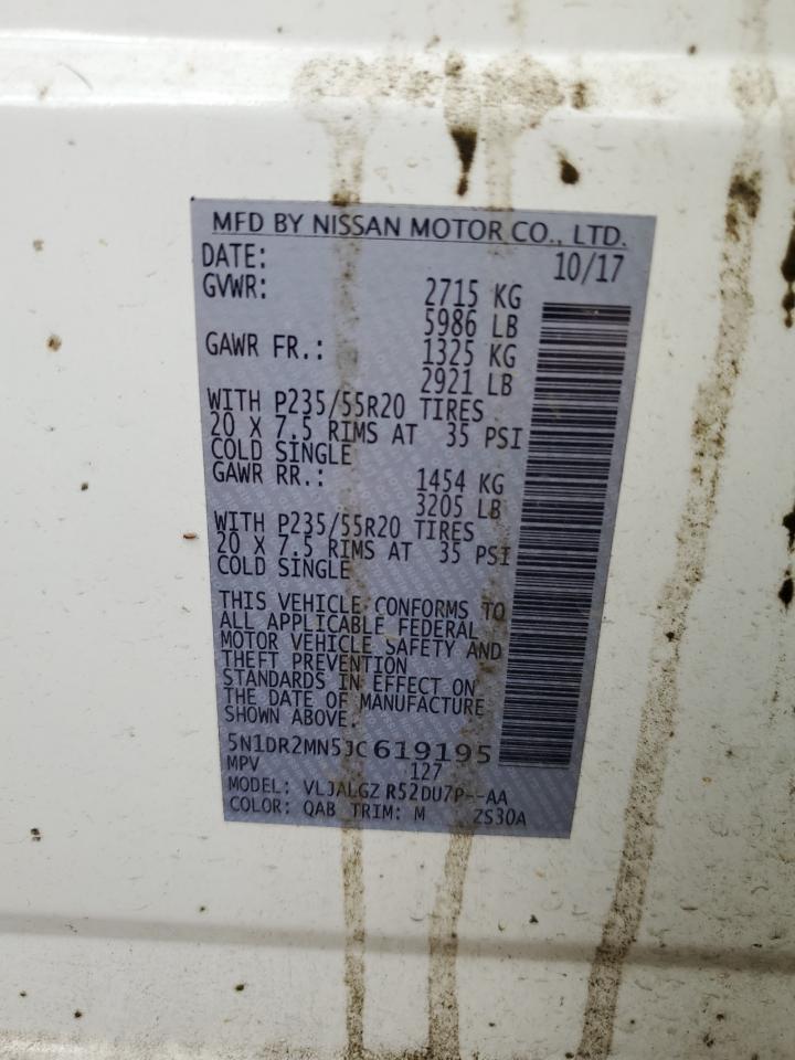 2018 Nissan Pathfinder VIN 5N1DR2MN5JC619195 Copart auction photo, front end damage thumbnail 13