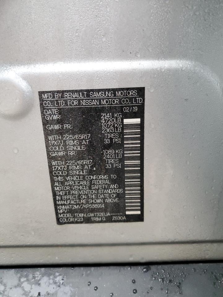 2019 Nissan Rogue VIN KNMAT2MV7KP538914 Copart auction photo, front end / rear end damage thumbnail 14