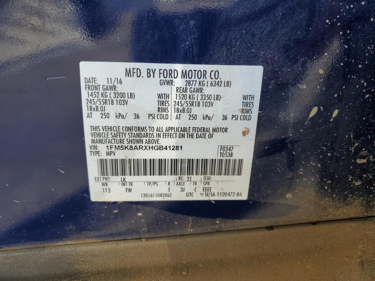 2017 Ford Explorer VIN 1FM5K8ARXHGB41281 Copart auction photo, front end damage thumbnail 12