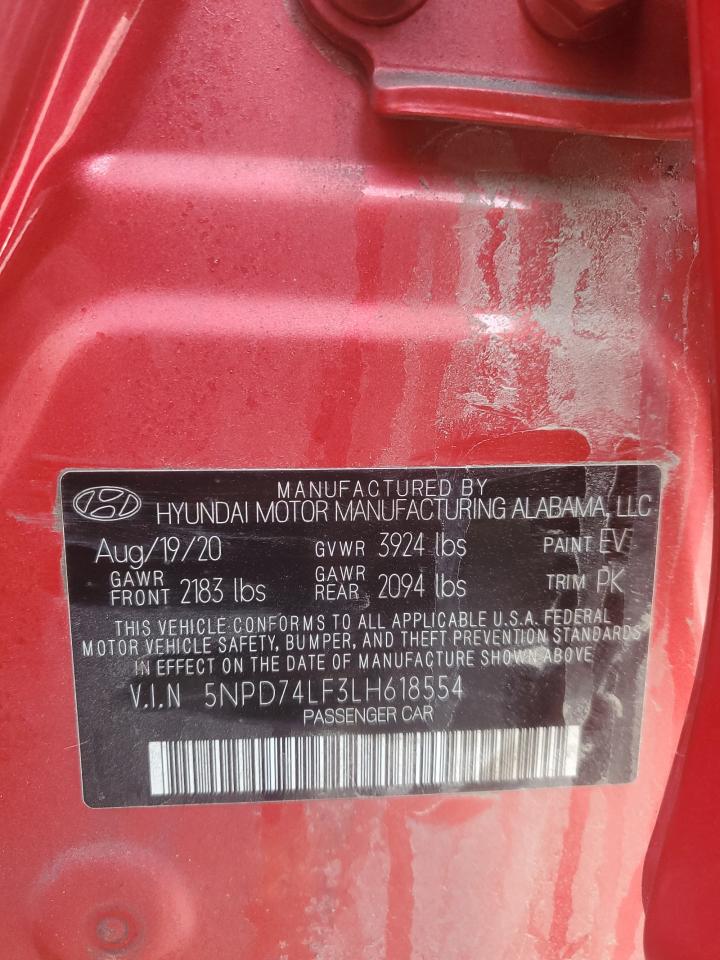 2020 Hyundai Elantra VIN 5NPD74LF3LH618554 Copart auction photo, front end damage thumbnail 12