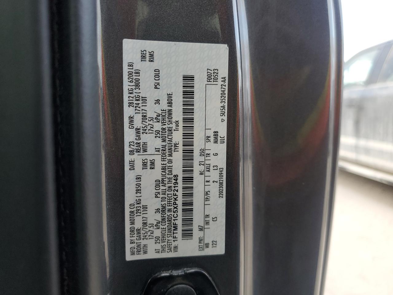 2023 Ford F-150 VIN 1FTMF1C5XPKF21948 Copart auction photo, vandalism damage thumbnail 12