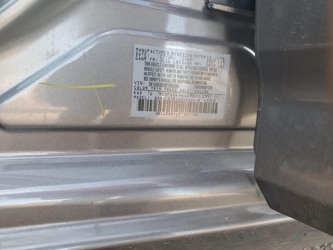 2024 Nissan Sentra VIN 3N1AB8BV6RY384054 Copart auction photo, front end damage thumbnail 13