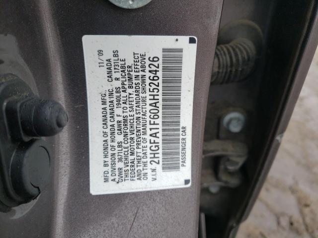 2010 Honda Civic VIN 2HGFA1F60AH526426 Copart auction photo, side / all over damage thumbnail 12