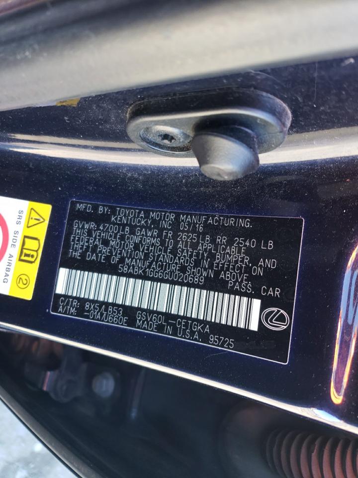 2016 Lexus ES VIN 58ABK1GG6GU020689 Copart auction photo, front end / mechanical damage thumbnail 12