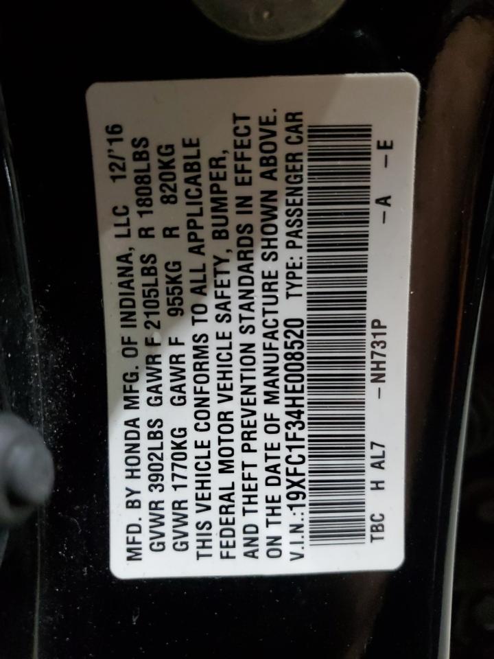 2017 Honda Civic VIN 19XFC1F34HE008520 Copart auction photo, mechanical / front end damage thumbnail 14