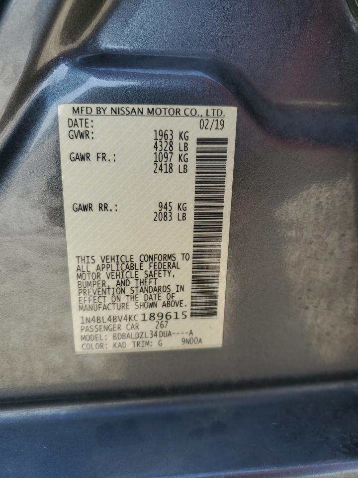 2019 Nissan Altima VIN 1N4BL4BV4KC189615 Copart auction photo, front end / mechanical damage thumbnail 12
