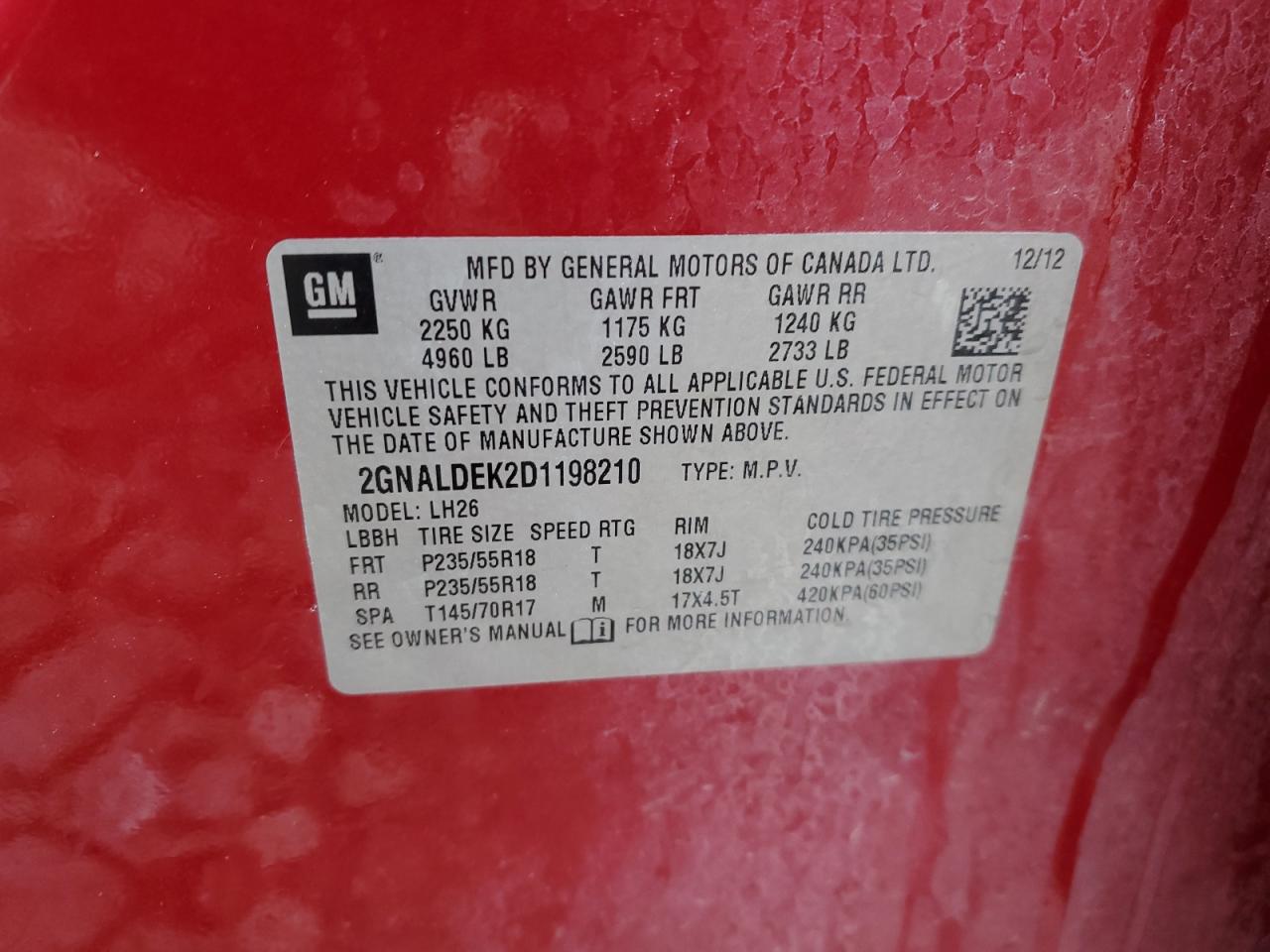 2013 Chevrolet Equinox VIN 2GNALDEK2D1198210 Copart auction photo, all over damage thumbnail 13