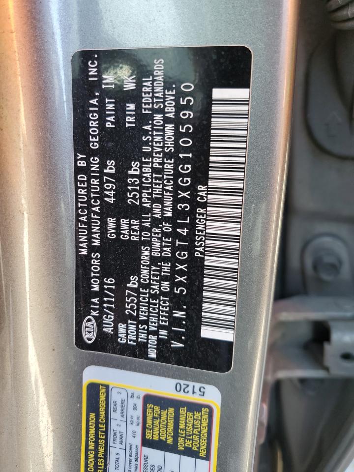 2016 KIA Optima VIN 5XXGT4L3XGG105950 Copart auction photo, front end / minor dent/scratches damage thumbnail 12