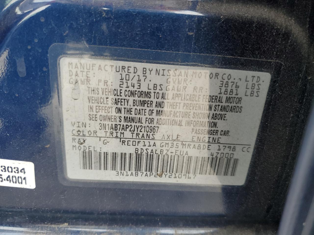 2018 Nissan Sentra VIN 3N1AB7AP2JY210967 Copart auction photo, front end / rear end damage thumbnail 12