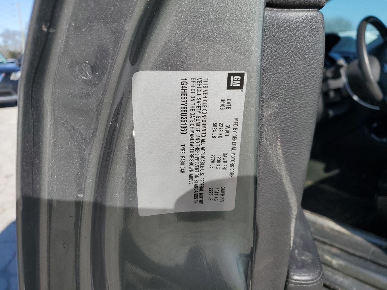 2006 Buick Lucerne VIN 1G4HE57Y86U251360 Copart auction photo, mechanical damage thumbnail 14