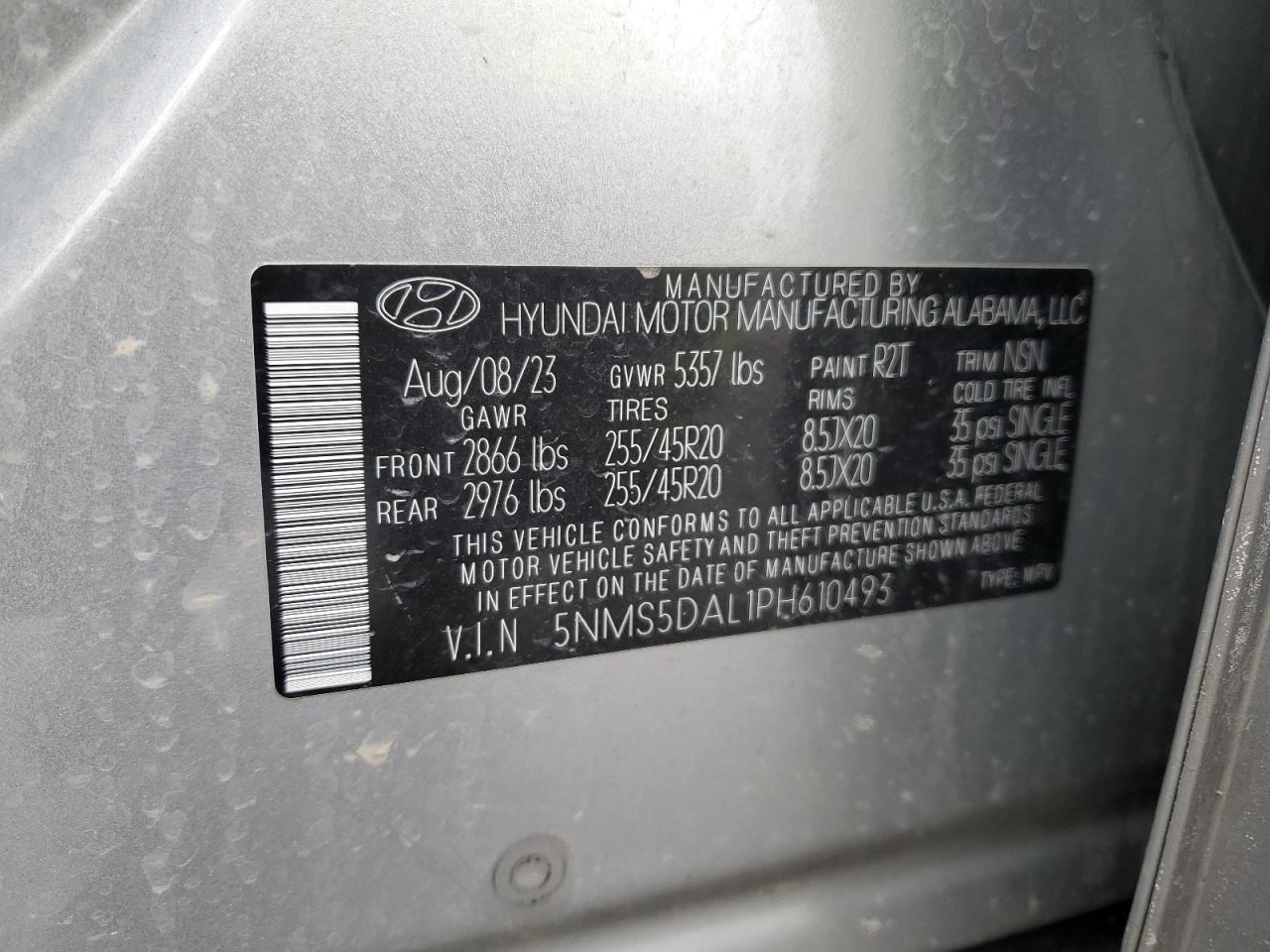 2023 Hyundai Santa Fe VIN 5NMS5DAL1PH610493 Copart auction photo, all over damage thumbnail 14