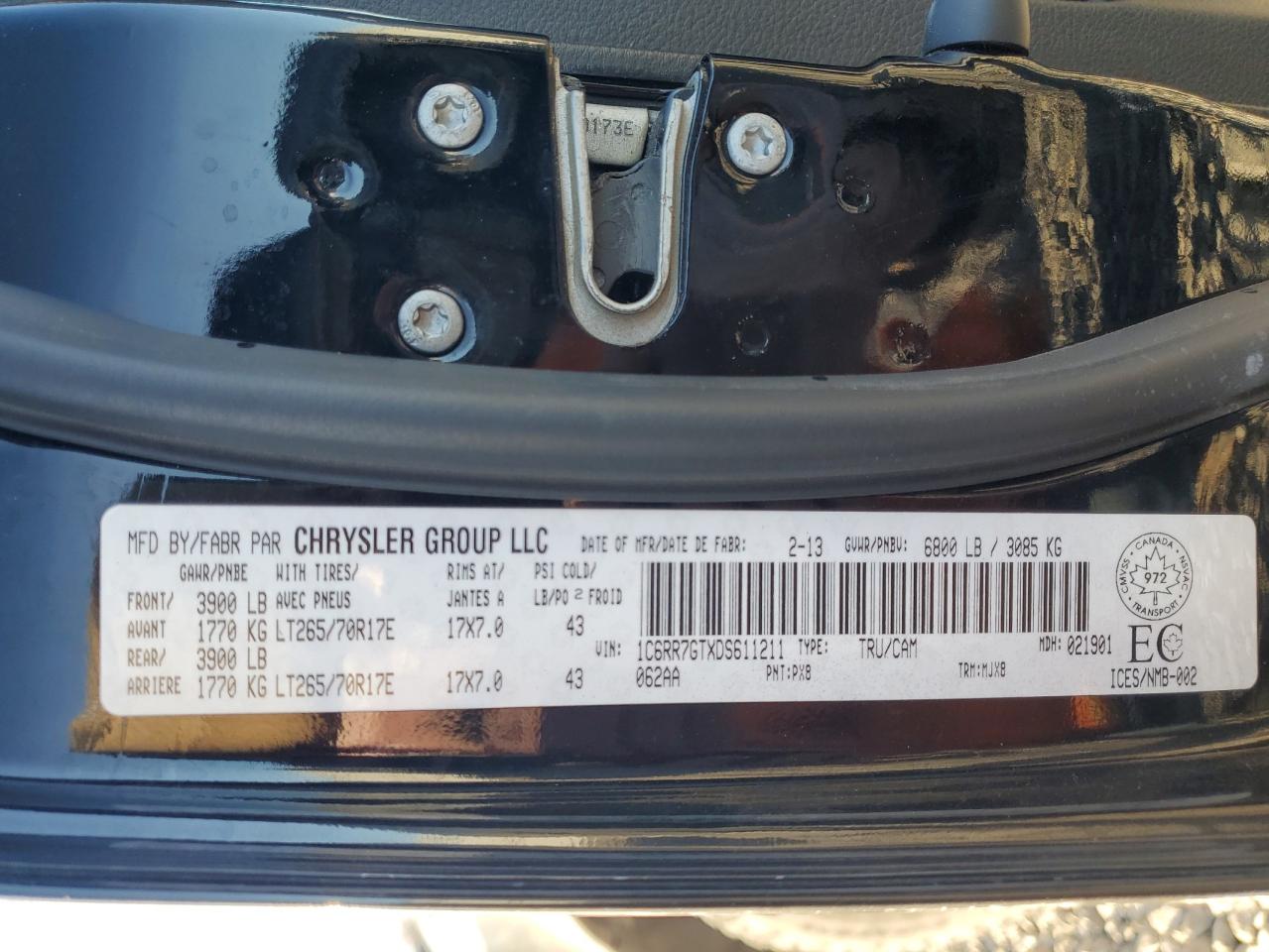 2013 RAM 1500 VIN 1C6RR7GTXDS611211 Copart auction photo, side damage thumbnail 12