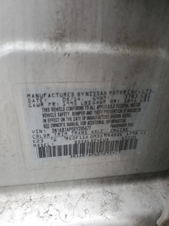 2014 Nissan Sentra VIN 3N1AB7AP6EY295477 Copart auction photo, front end damage thumbnail 12