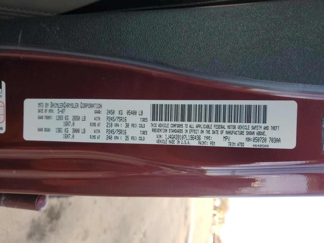 2007 Jeep Wrangler VIN 1J4GA39107L196436 Copart auction photo, rear end / side damage thumbnail 13