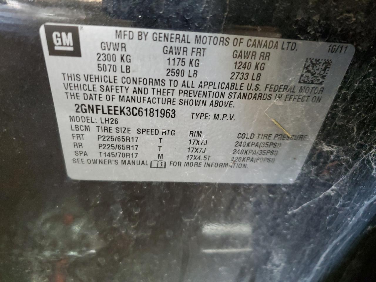 2012 Chevrolet Equinox VIN 2GNFLEEK3C6181963 Copart auction photo, front end / minor dent/scratches damage thumbnail 13